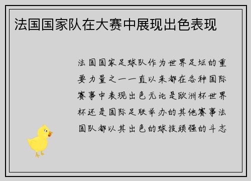 法国国家队在大赛中展现出色表现