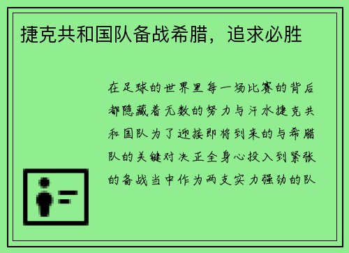捷克共和国队备战希腊，追求必胜